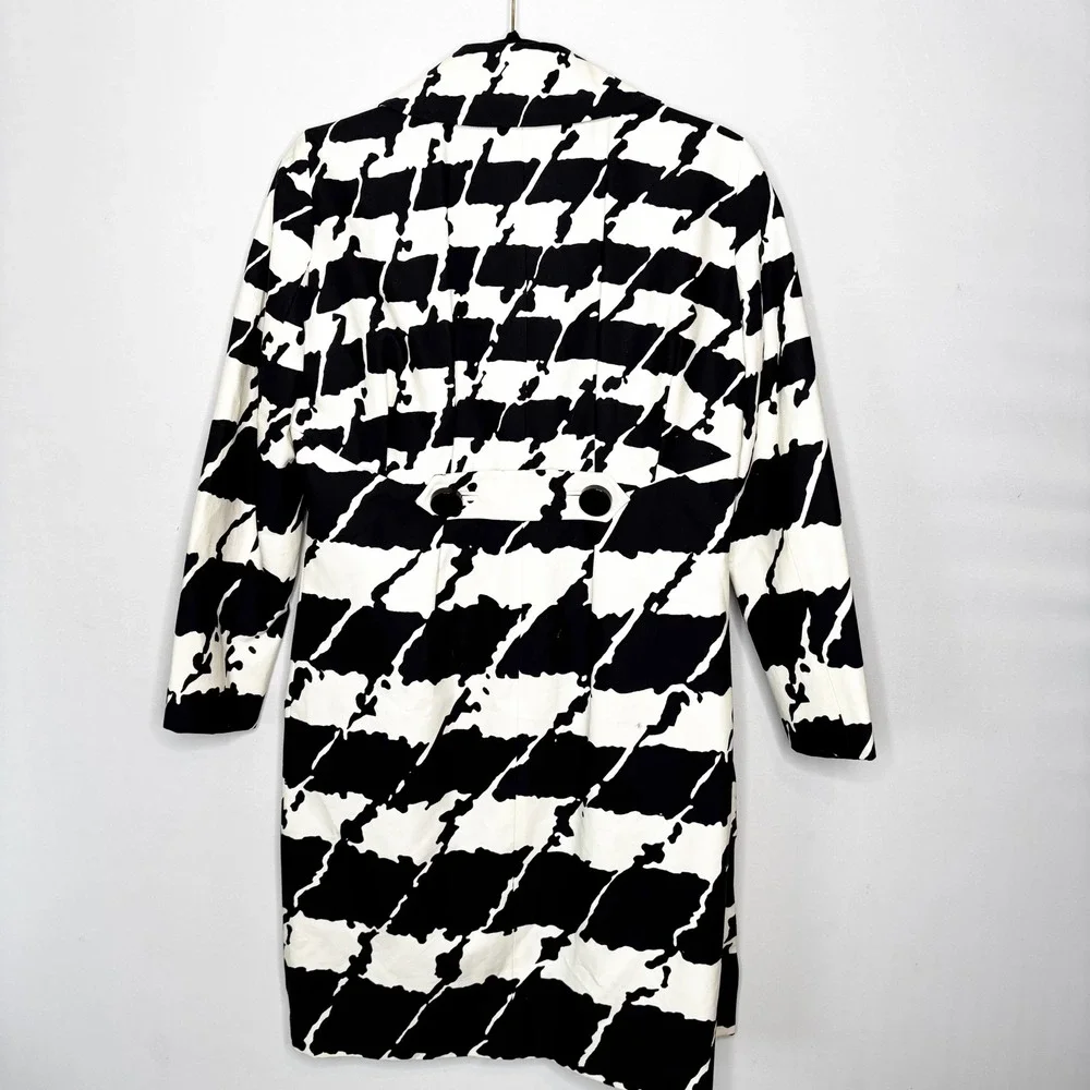 Michael Kors Trench Coat Size S Abstract Houndstooth Cotton Blend Pockets - Picture 10 of 16